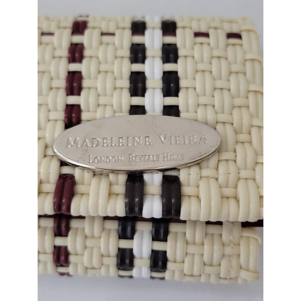 Madeleine Vieira Beige Woven Plastic Tri Fold Women's Wristlet Clutch Wallet - Picture 5 of 8